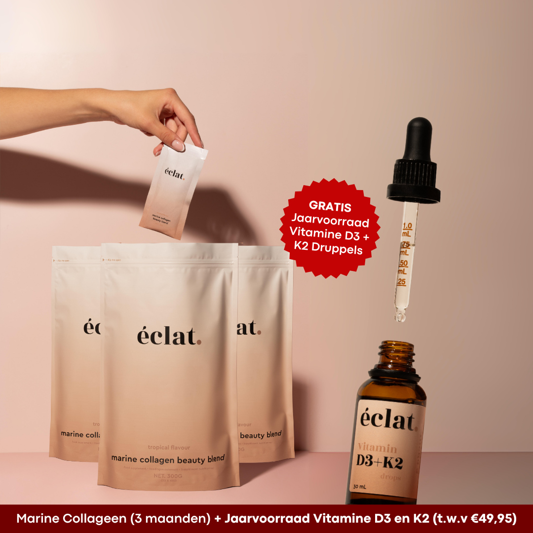 Missie Vitamine D aanbieding: Marine Collageen (3x) + Jaarvoorraad Vitamine D3 + K2 Druppels (30ml)