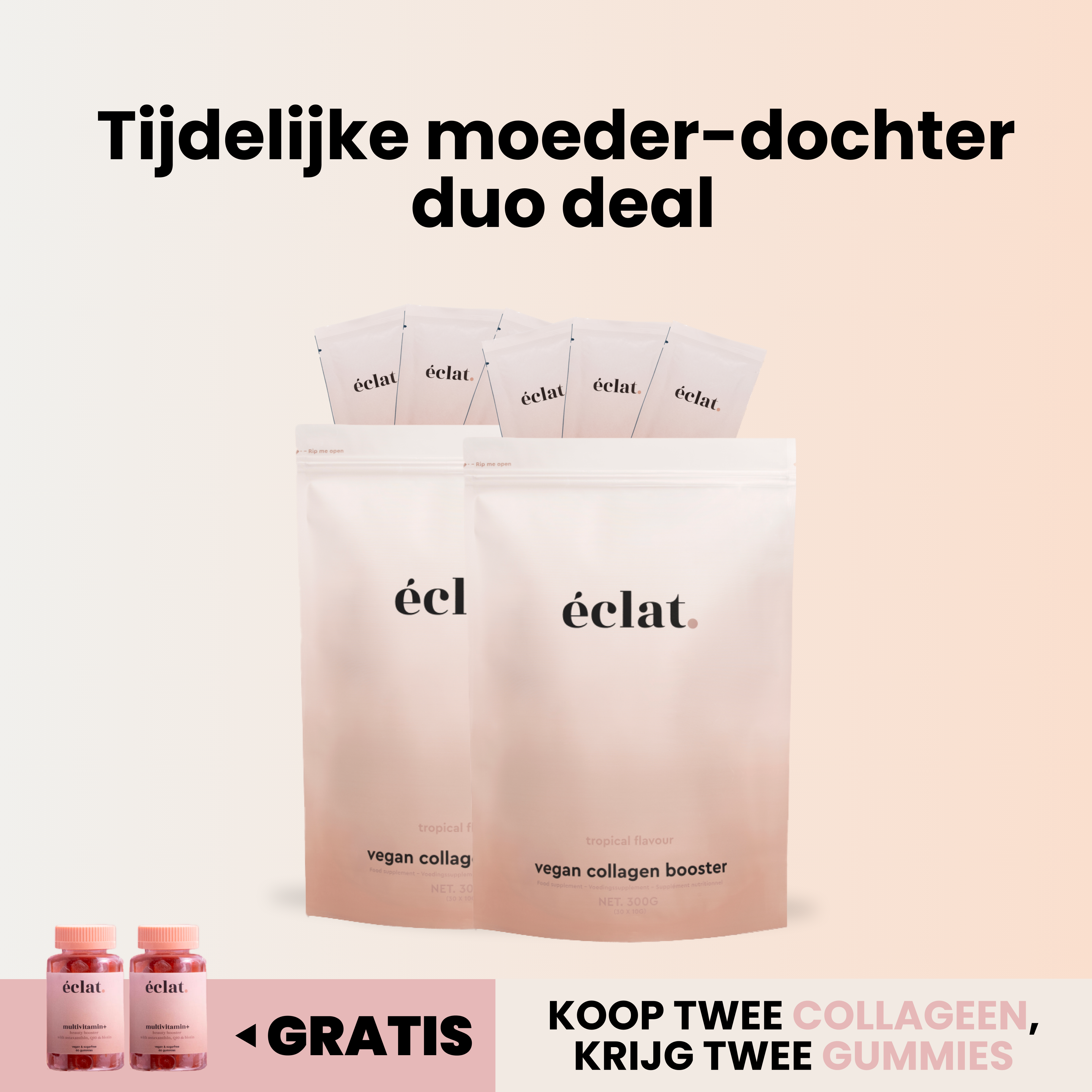 Moeder-Dochter Duo deal (voor moederdag) - Vegan Collageen Booster (2x) + Vitamine Gummies (2x)