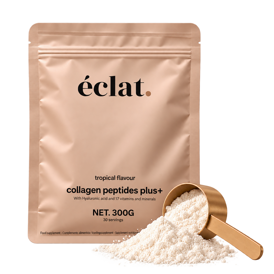 Collageen Peptides Plus+ pot met maatschep en poeder