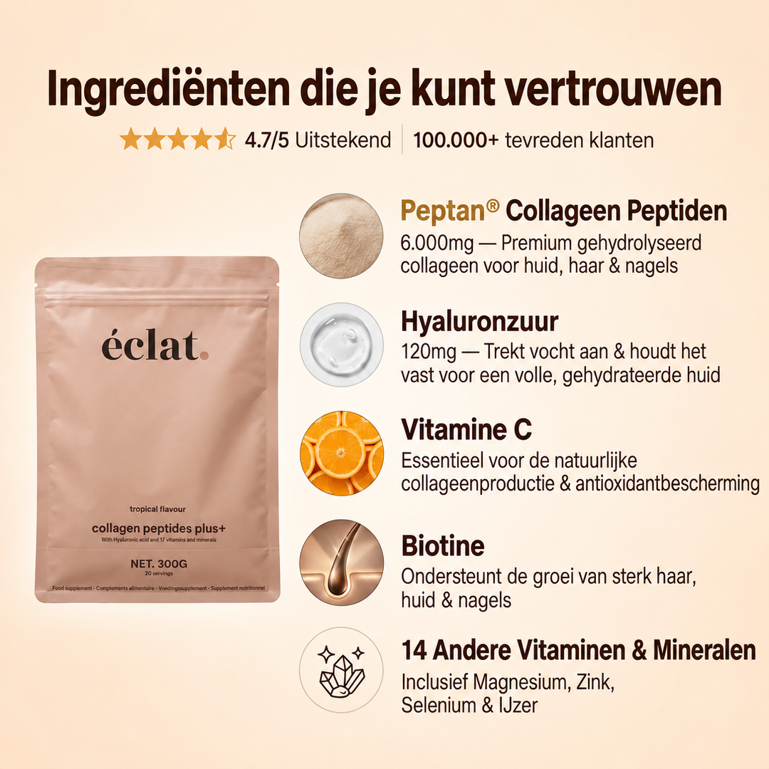 Collageen Peptides Plus+ (zak - 300 gram - 30 doseringen - bovine - tropical) - 3x